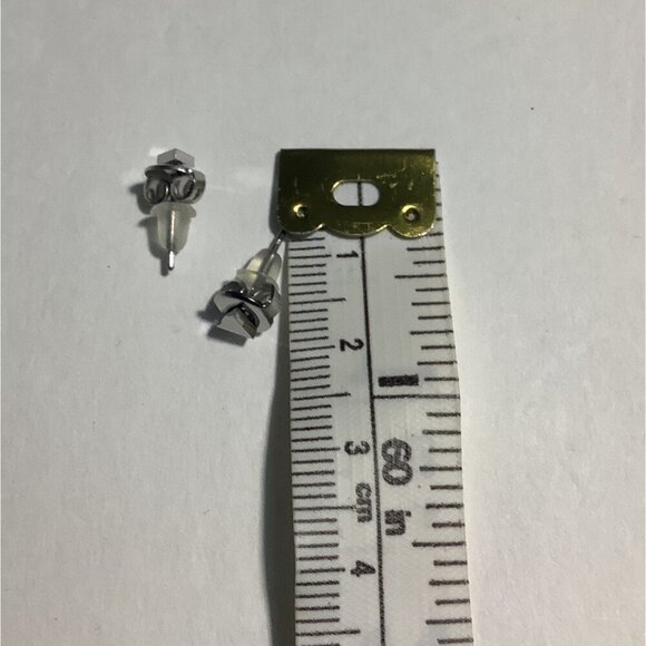 Triangle Round Stud Earrings Silver Tone Women's Fashion Jewelry - Picture 2 of 6